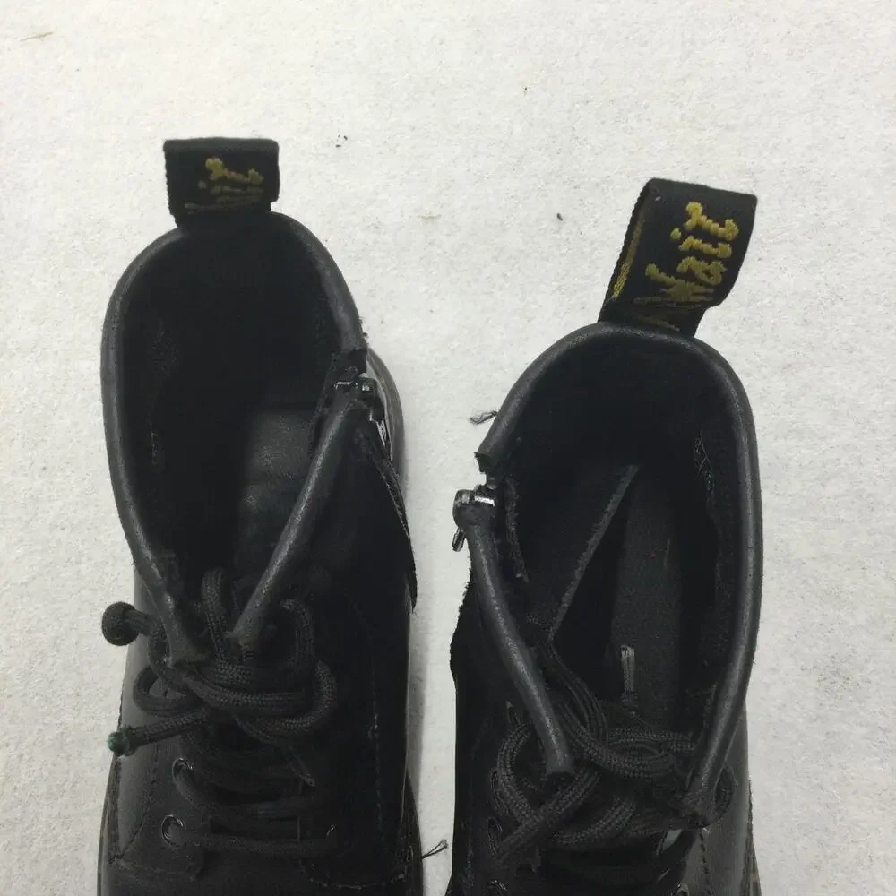 Dr. Martens Boots Youth Size 2 Black Leather Ankle Combat Zip Lace Up Winter